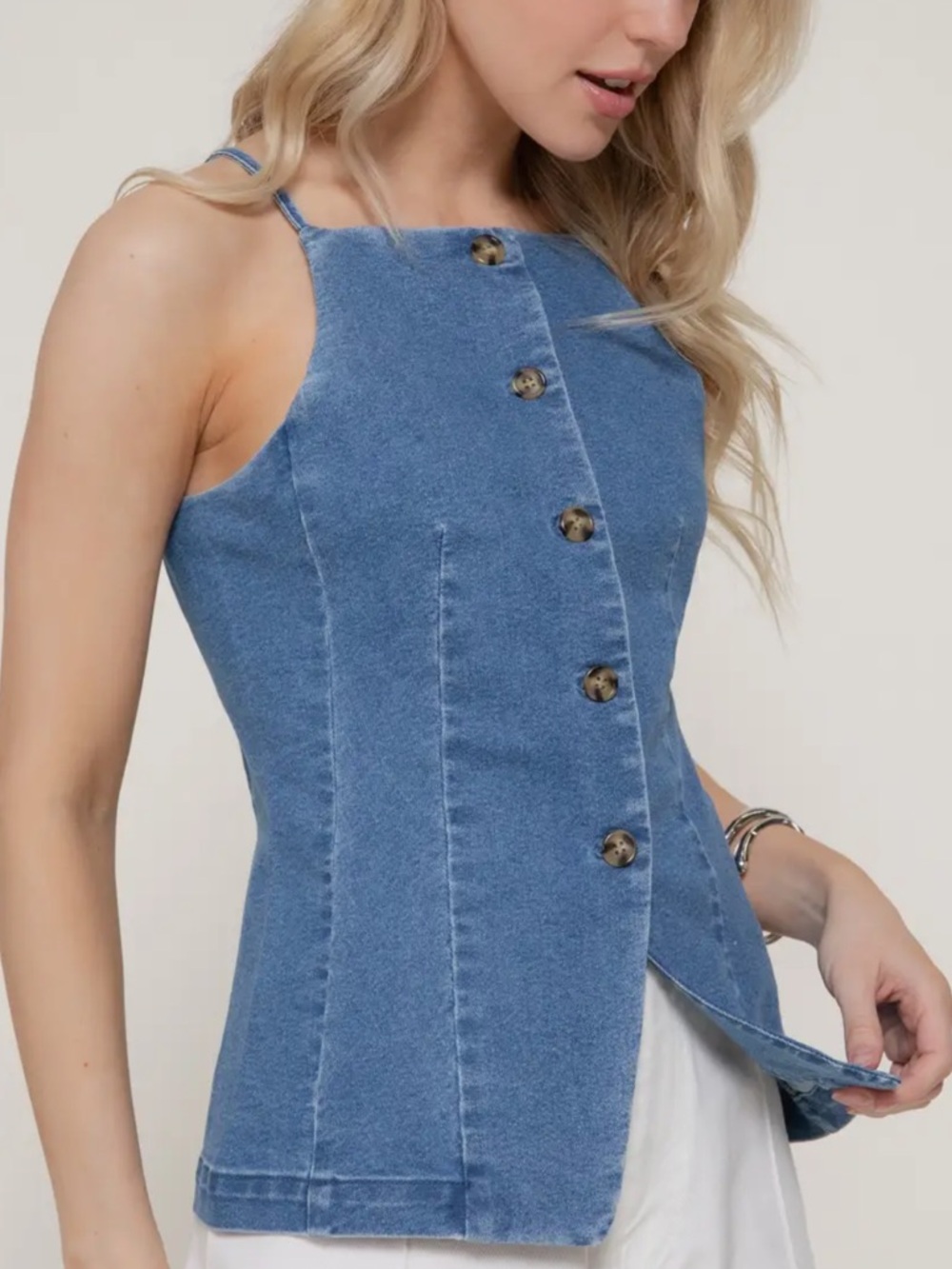 ShopEvelynne Blue Denim Button-Front Cami - Picture 3 of 4